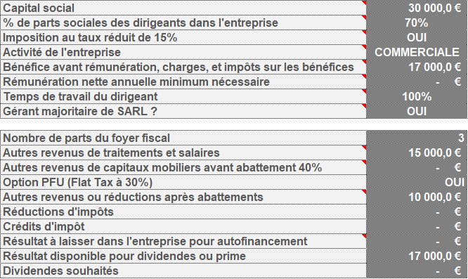 Paramètres Optimisation Rémunération Dirigeant